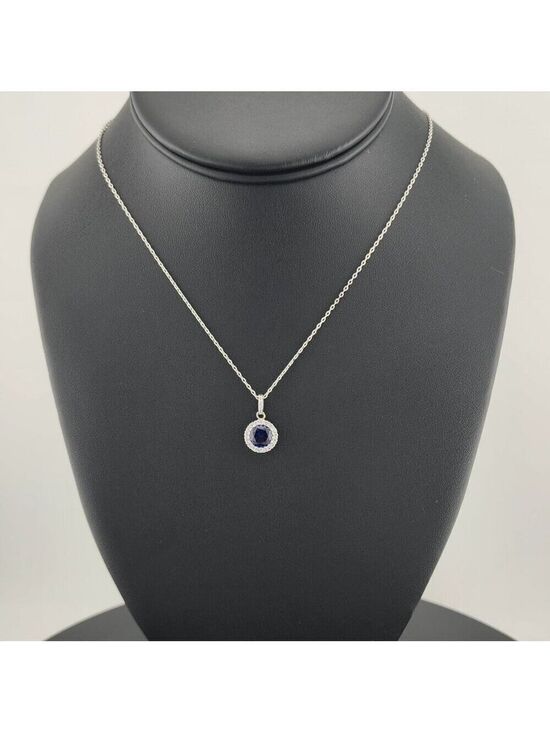 Jewelry - Sterling Silver 925 Blue Gemstone Necklace – Sparkling Cubic Zirconia Detail